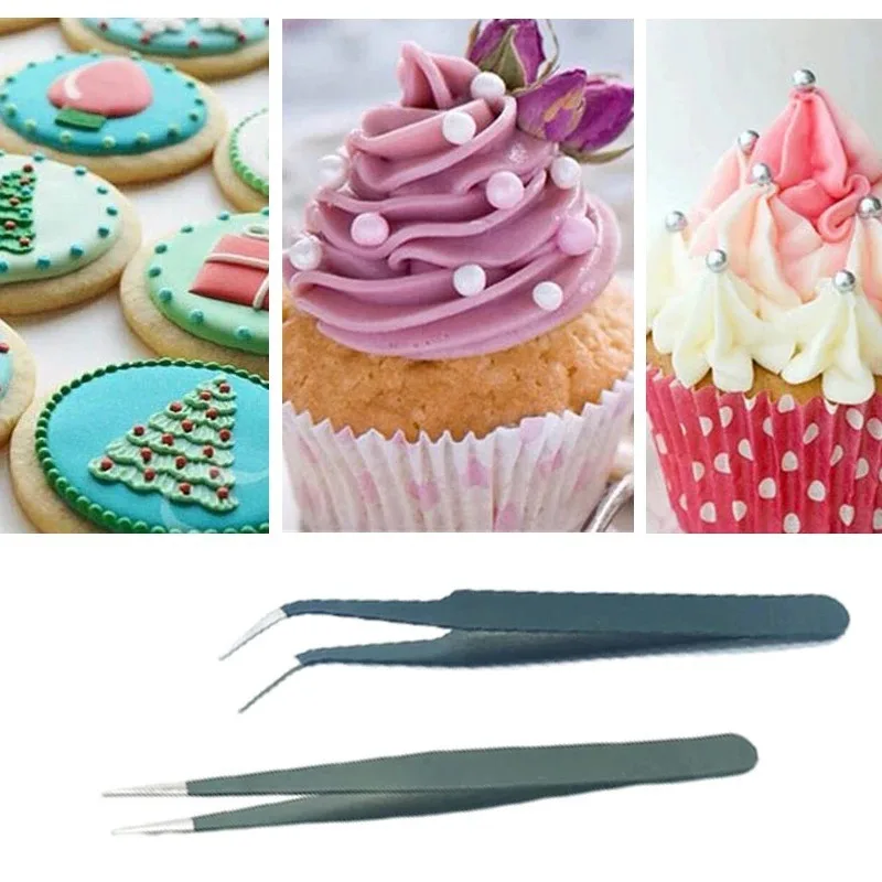 2Pcs/Set Straight Stainless Steel Tweezers Cake Mold Sugar craft Tool For Kitchen Chef Tongs Tweezers Bake ware Decoration