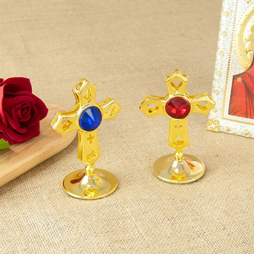 HT Church Relics Figurines Christ On The Stand Gold Plated Cross Antique Religious Altar Home Chapel Decoration 3 Colors