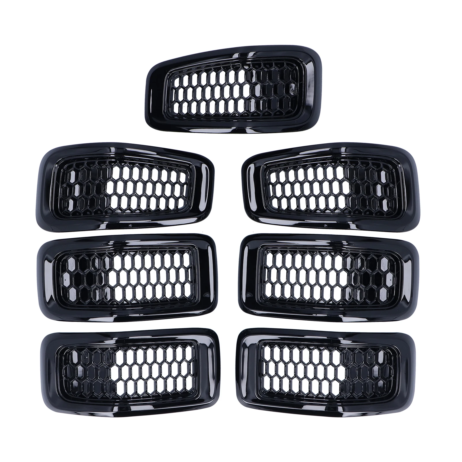 

7pcs Front Grille Inserts Grill Guard Trim Accessory Fit For Jeep Cherokee 2014-2018Chromeplate Frame