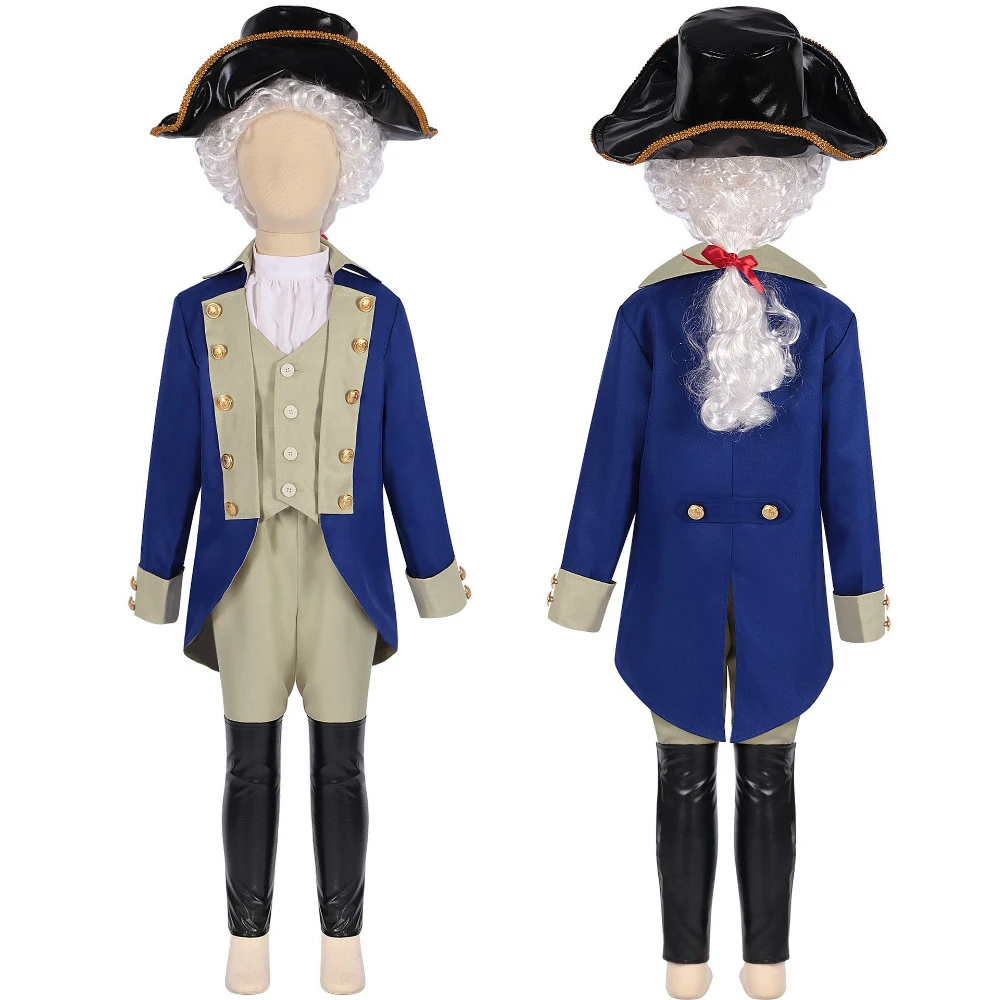 

Halloween British Duke Cosplay Parent-child Costume Washington Lawyer Suit With Wig Lace Sleeves Carnival Party Stage Show Dress