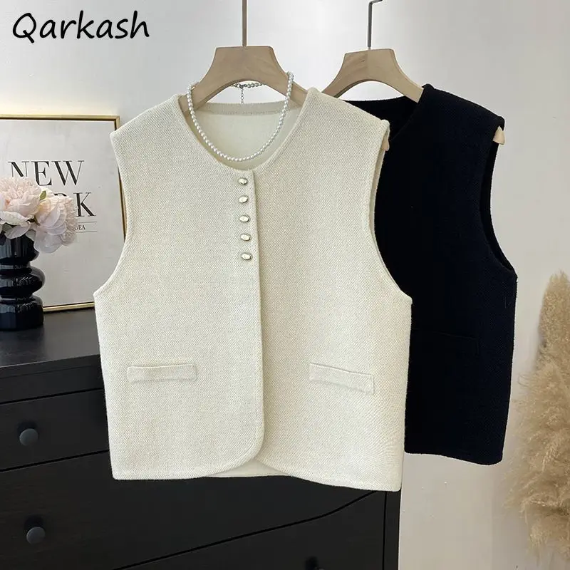 

Vests Women Solid Knitted Loose Fit Simple Elegant Tender Korean Fashion Ladies Coats All-match Trendy Autumn Tops Gentle Temper