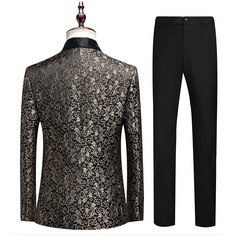 M-XXXXXXL Plus سترة وبنطلون واحد الصدر للرجال مكون من قطعتين بدلة رسمية زهرية لحفلات الزفاف/المضيف بدلات عمل غير رسمية 6XL