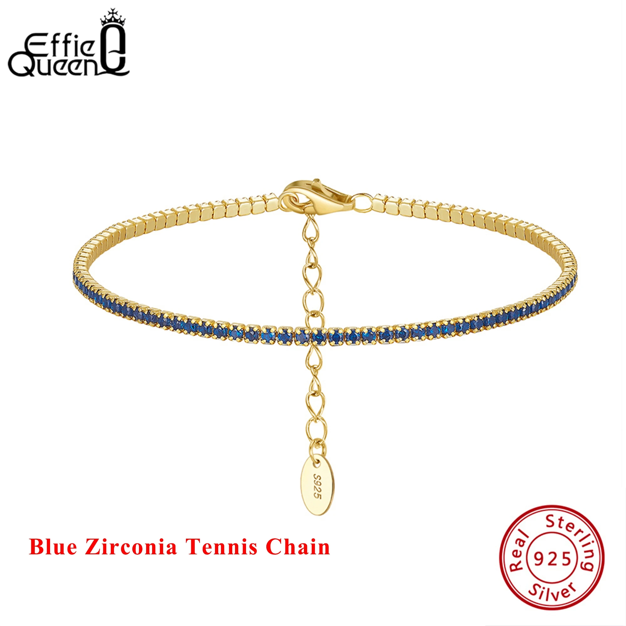 

Effie Queen Роскошные теннисные браслеты из 14-каратного золота, стерлинговое серебро 925 пробы, черный браслет-цепочка с кубическим цирконием 4A, ювелирные изделия для женщин SB190