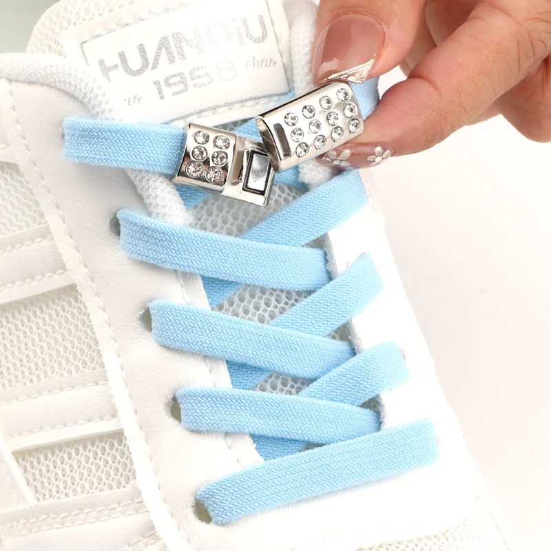 

No Tie Shoe Laces For Sneakers Elastic Shoelaces Magnetic Diamond Metal Lock Suitable For All populations Lazy Shoes Lace Unisex