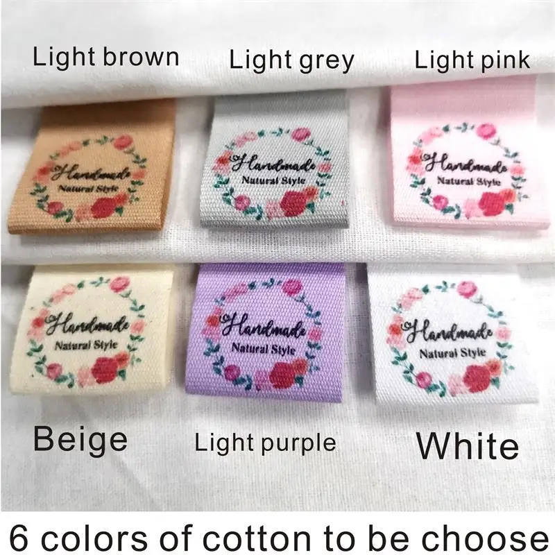 Custom Color Cotton Sewing label, Logo or Text - fold Tags, Personalized Handmade Brand , Printing Labels, Sew Handmade Label