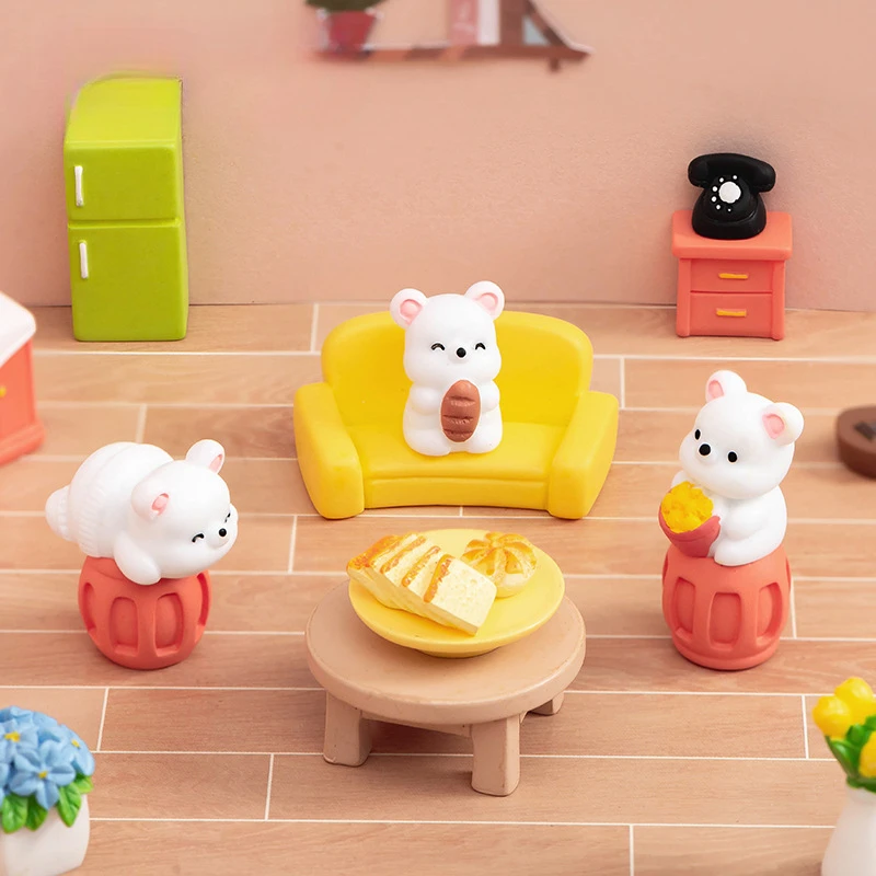 Kawaii Cartoon Cute Animal Resin Small Ornaments Mini Animal Creative Bear Doll Toys DIY Home Decoration Accessories Crafts Gift