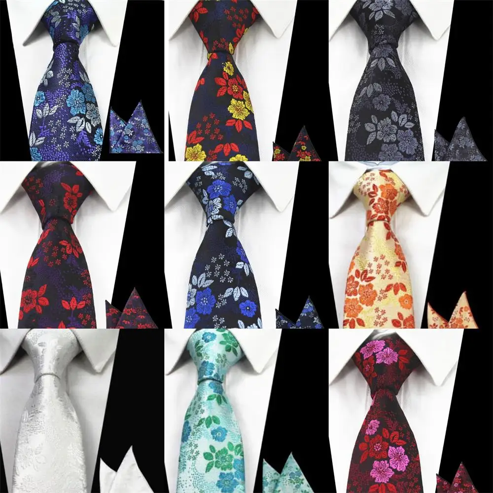 

RBOCOTT 8CM Floral Ties And Hanky Sets Silk Jacquard Woven Ties for Men Wedding Party Tie Set Men's Necktie Pocket Squares