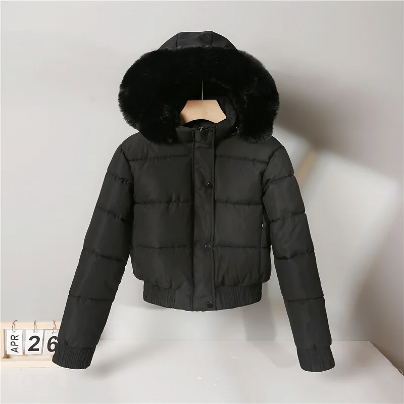 Winter Hooded Cotton Clothes For Women Solid Color Thickened Warm Short Padded Jacket Korean Loose Long Sleeved Quilted Coat