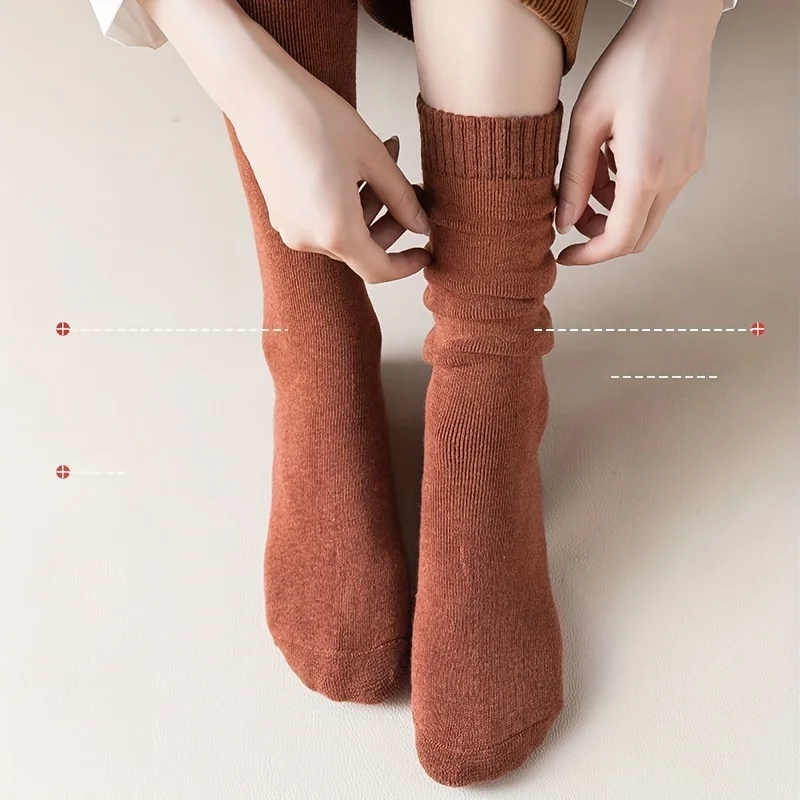 ถุงเท้ายาวคละสีแบบสุ่ม 5 คู่ - ถุงเท้าผสมผสานความอบอุ่นหนาสำหรับฤดูใบไม้ร่วงและฤดูหนาว LJM