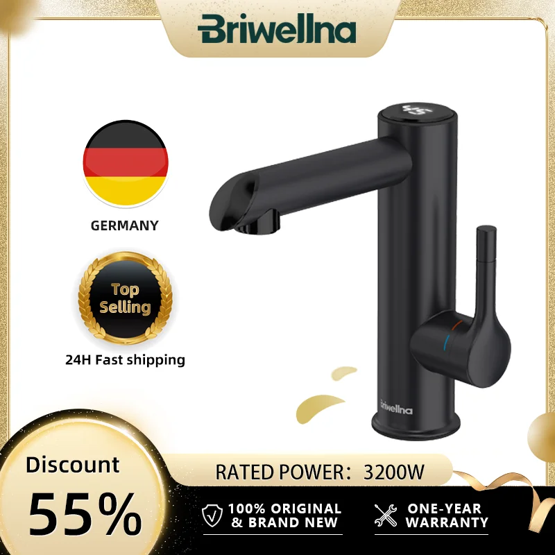 

Briwellna Stainless Steel Electric Faucet For Bathroom 220V Instant Hot Water Tap Water Heater and Faucet 2 in 1 Geyser