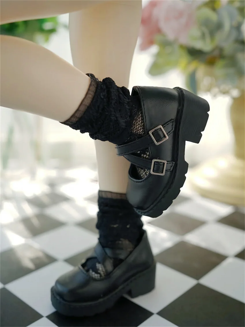 BJD/SD shoes 1/4 Bear Sister,MSD,1/6 square head high heel cross buckle small leather doll accessories