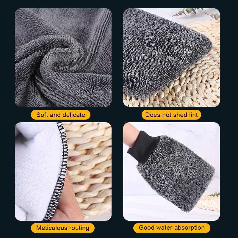 SEAMETAL Microfiber Car Wash Gloves Super Water Absorption Mitt Soft Thick Glove Mitt Wax Detailing Brush Car Cleaning Tool