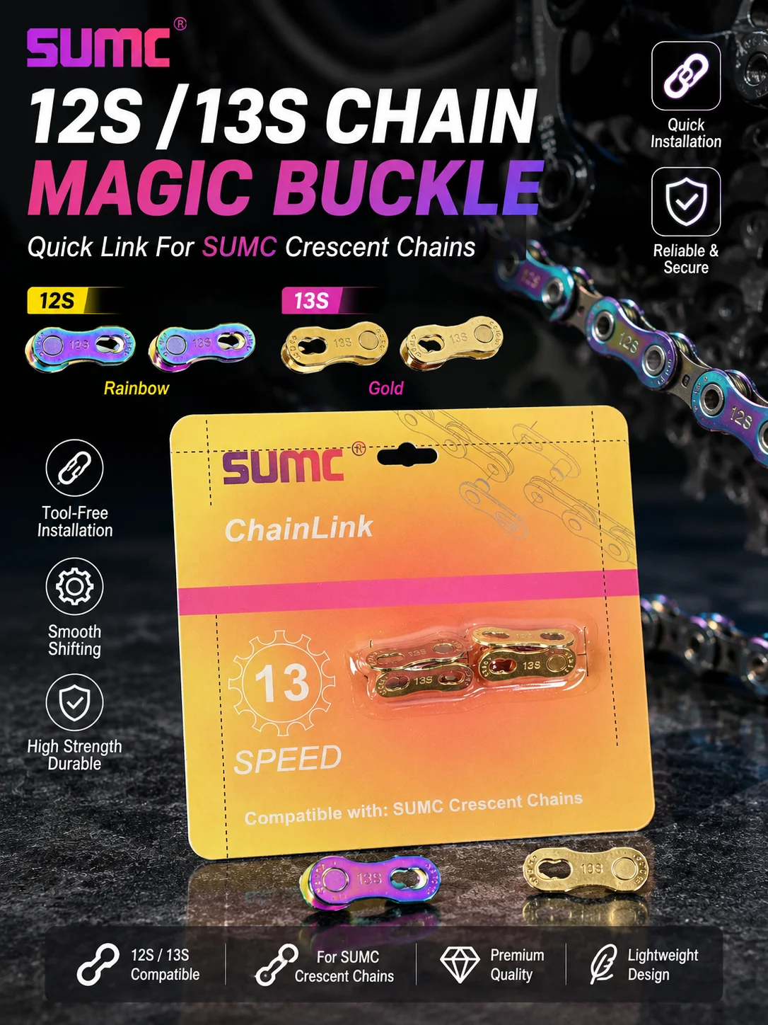 AliExpress Sumc SUMC Bicycle Chain Master Link Magic Buckle for 12/13 Speed Crescent Chains Quick Link Rainbow Gold Silver Chain Connector