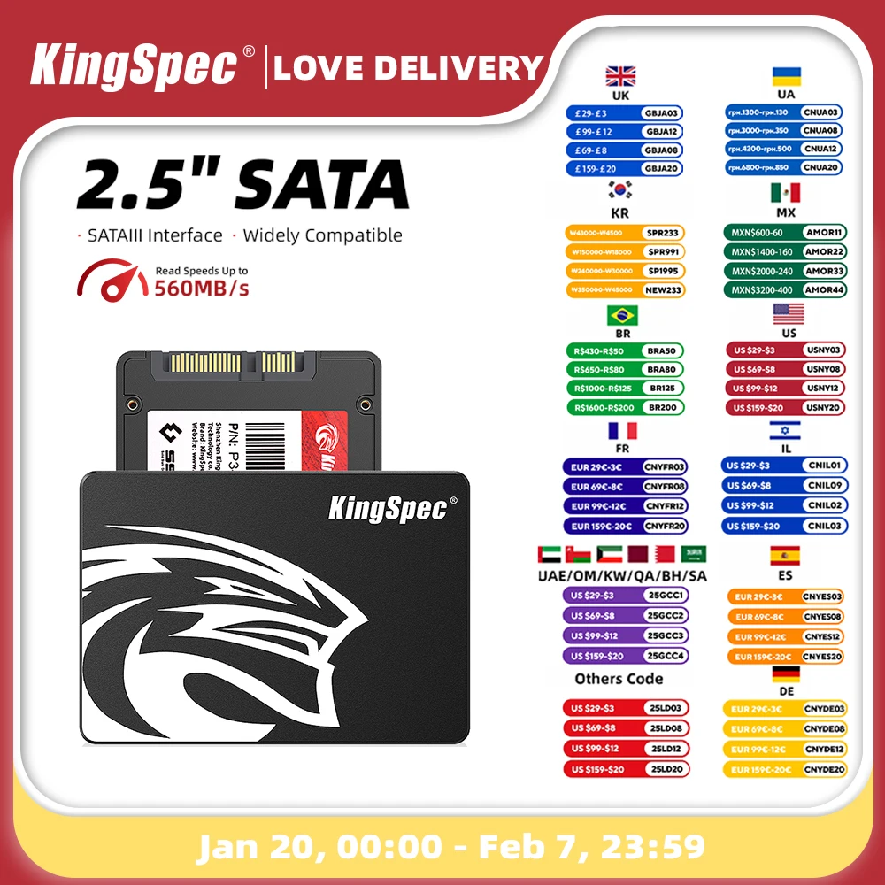 KingSpec Hdd 2.5 SATA3 SSD 120gb 240gb 480gb 128GB 256G 1TB 2TB 4TB Internal Solid State Hard Drive for Laptop Hard Disk Desktop