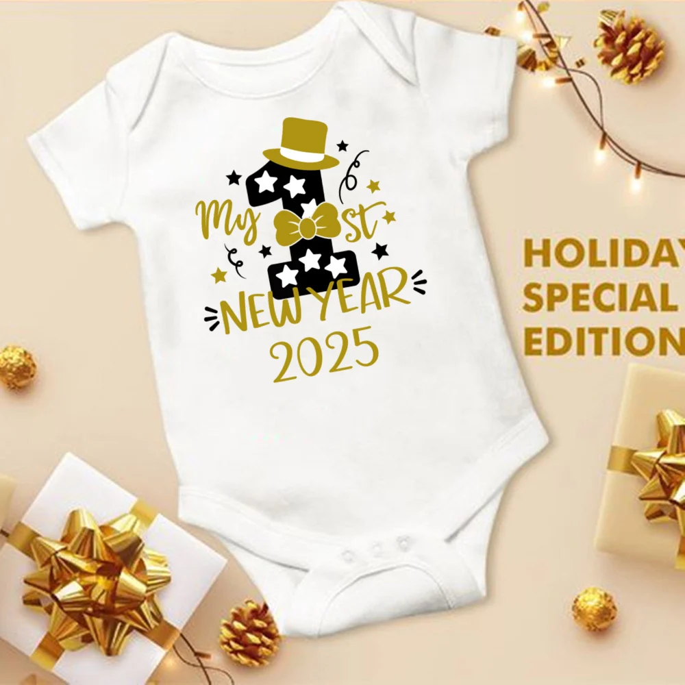 My First New Year Printed Baby Romper New Year Infant Romper Short Sleeve Jumpsuit Toddler Holiday Clothes Newborn Shower Gifts