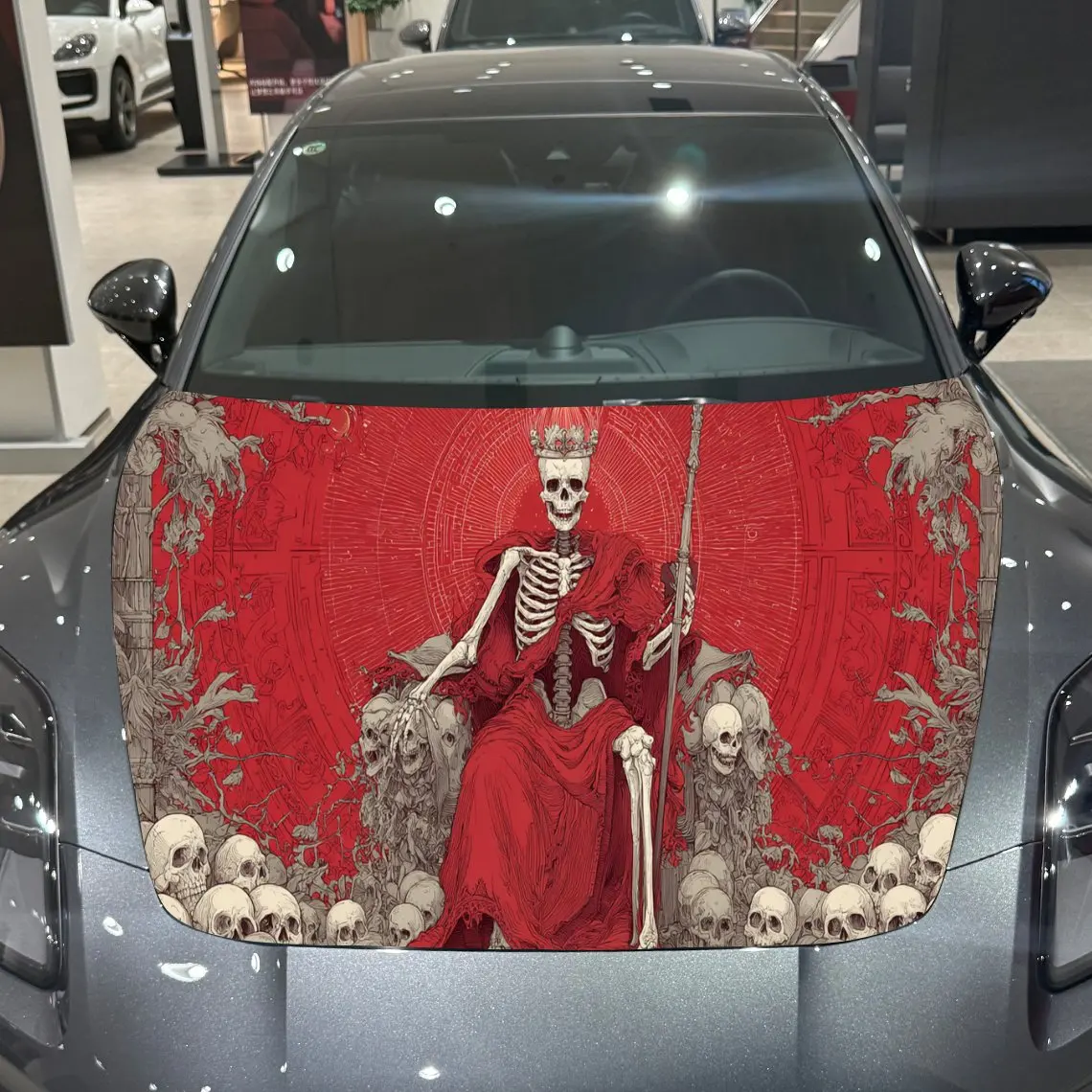

Gothic Skull Car Hood Wrap, Dark Lord Throne Style Car Hood Decal, Car Exterior Accessory, Waterproof and Self-adhesive Auto Cov