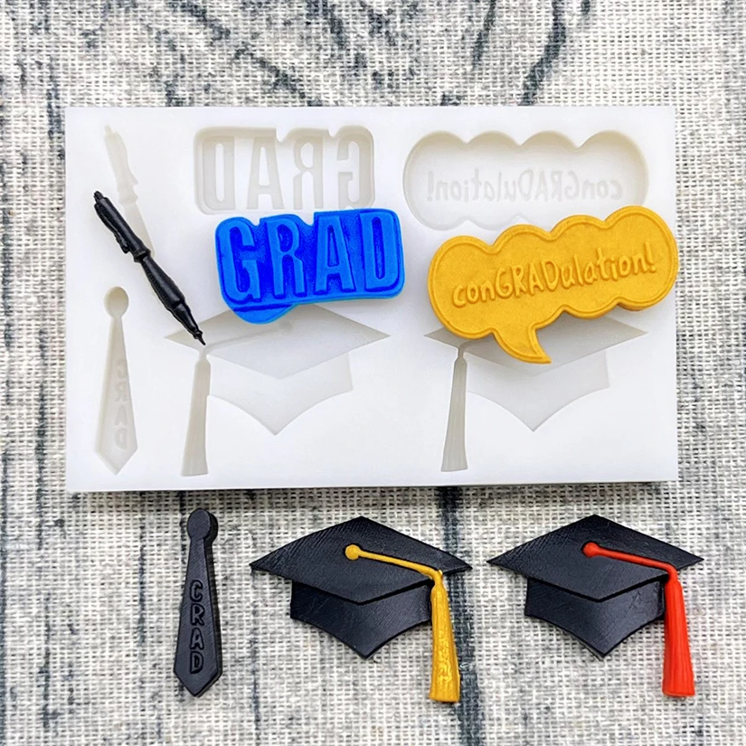 Graduation Mortarboard Thesis Medal Silicone Sugarcraft Mold Chocolate Cupcake Baking Fondant Cake Decorating Tools