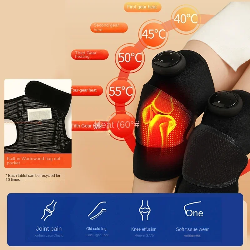 

Electric heating knee protection keeping old cold legs warm applying heat to the knee joints treating pain with physical therapy