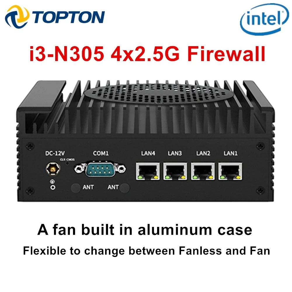 12th Gen Intel i3 N305 N100 Firewall Mini PC Server 4x i226-V 2.5G Lan DDR5 2*COM RS232 Industrial Computer Efficient cooling