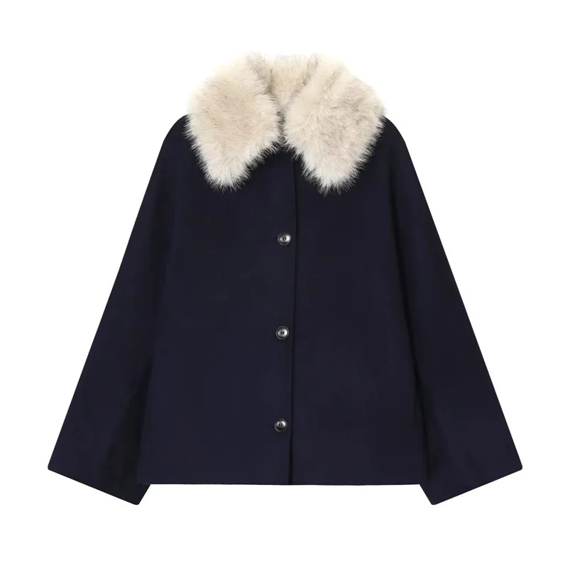 Vintage dámské zkrácené kabáty s kapucí, kožešinový límec, plný rukáv, jednořadé zapínání na kapsy, bunda, podzim 2025, dámské, Y2K, teplé svrchní oblečení, nové - náhled 5