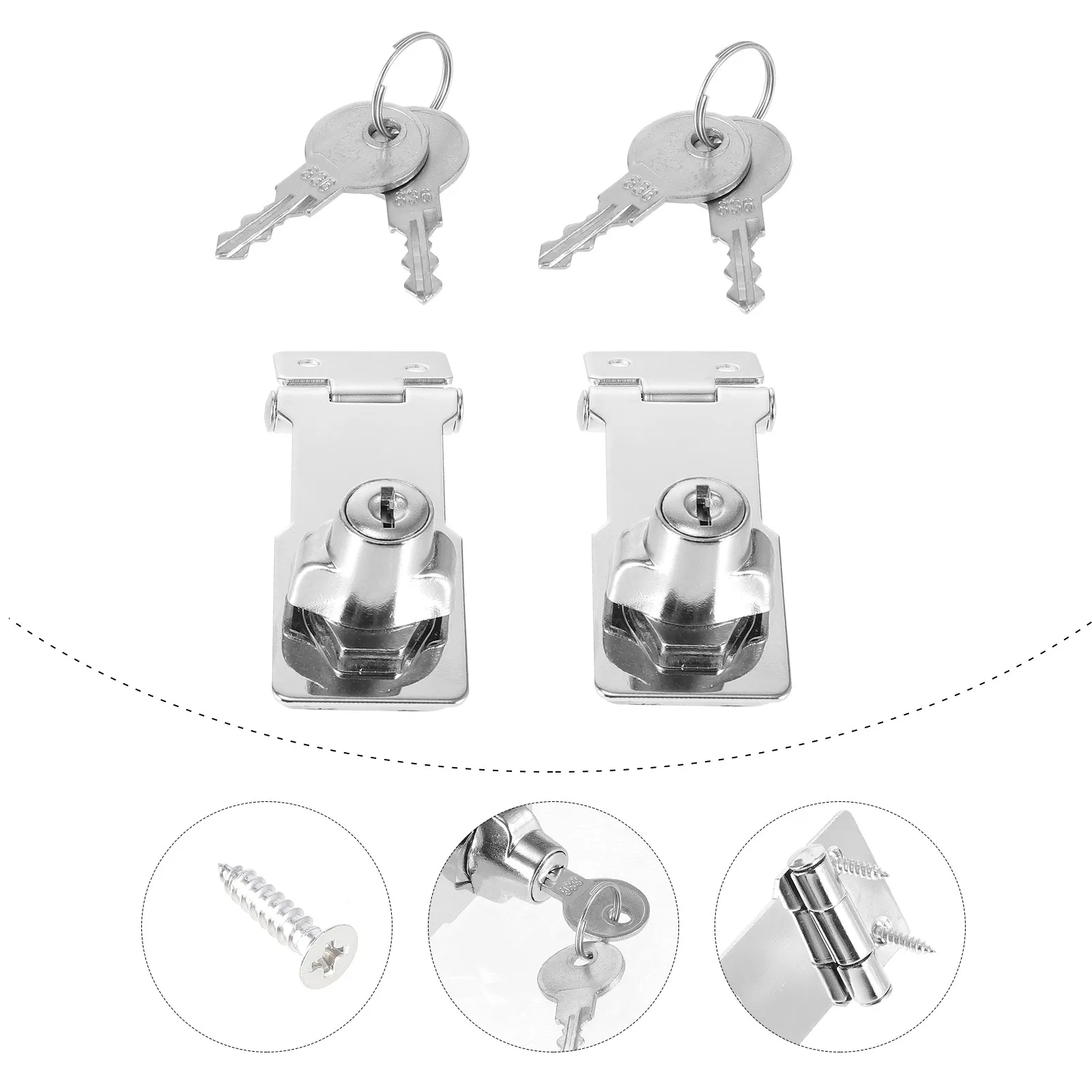 2Sets Keyed Hasp Locks Stainless Steel Safety Lock Latches for Cabinet Doors Toolboxes Lockers Cabinet Locks with Keys
