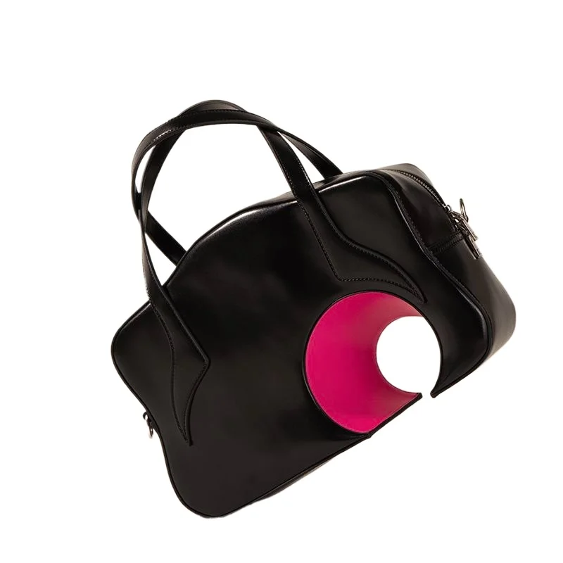 

New Product Matching Niche Personalized Pu Round Table Hollowed Geometric Bag Men's and Women's Portable Shoulder Messenger Bag