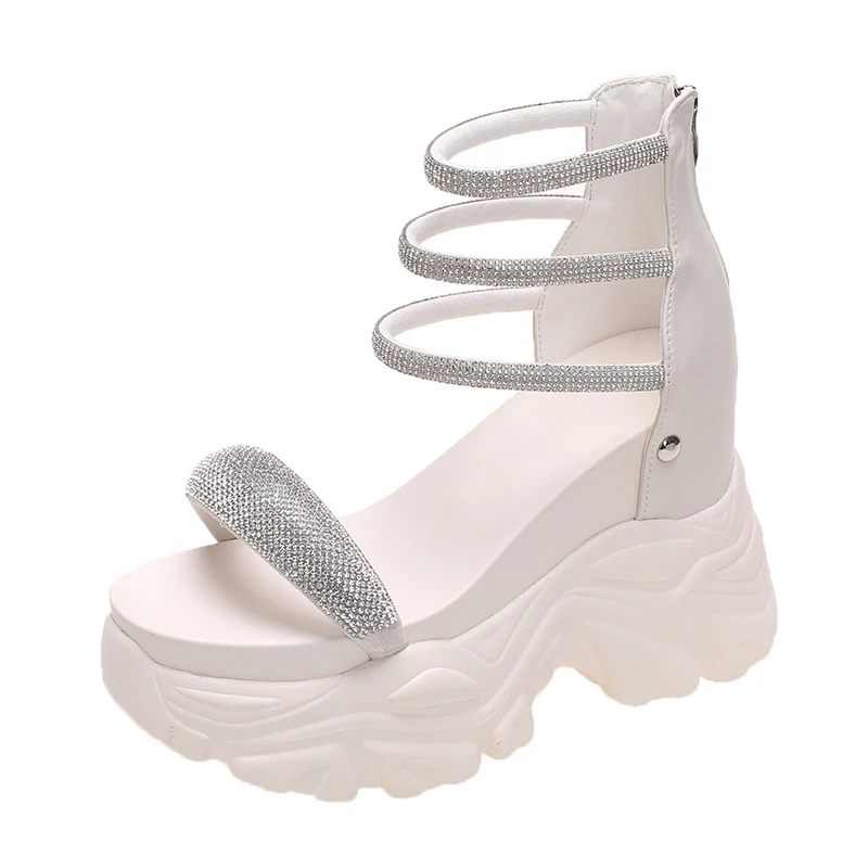 High Heels Sandals Women Crystal Shoes 2023 Summer Wedges 10CM High Platform Sandals Bling Chunky Beach Sneakers Sandalias Mujer