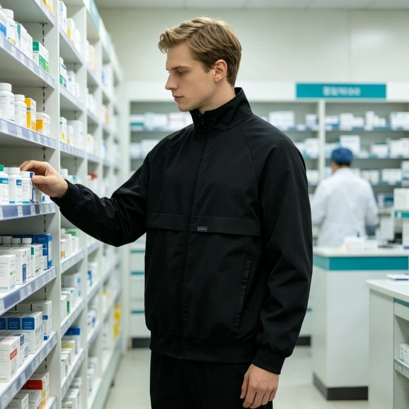 Unisex Work Jacket, Stand Up Collar Baseball Suit Silhouette, Long Sleeved Inner Pockets, Medical Tour Uniform, Nurse Uniform