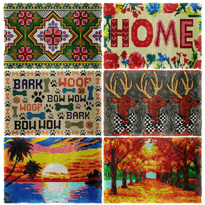 Kits de gancho de pestillo, animales escénicos, Knooppakket Smyrna, funda de almohada, alfombrilla, gancho de pestillo, Kit de cojín, Almofadas Klink Haak Kussen Bloem Diy