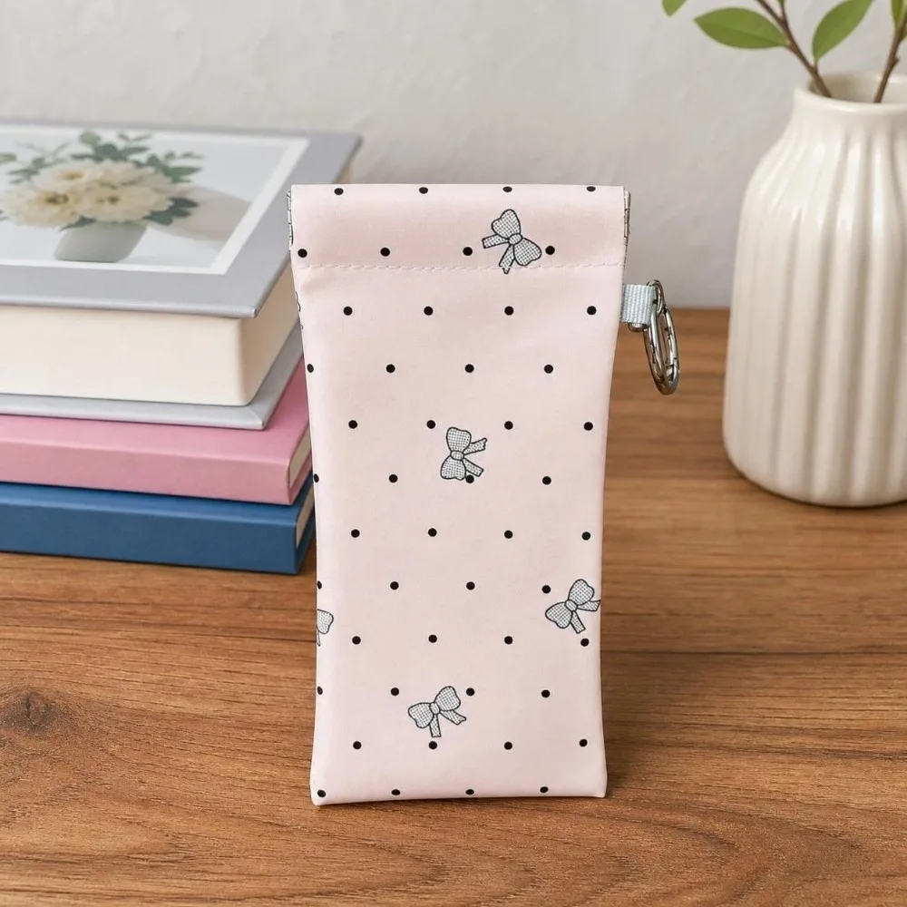 PU Leather Glasses Storage Bag Soft Dot Bow Myopia Glasses Case Automatic Closure Waterproof Reading Glasses Pouch