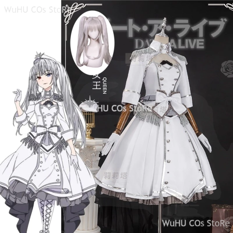 Anime Date ein Live Tokisaki Kurumi wunderschöne Lolita Kleid weißes Kleid Perücke Cosplay Kostüm Halloween Anzug für Frauen