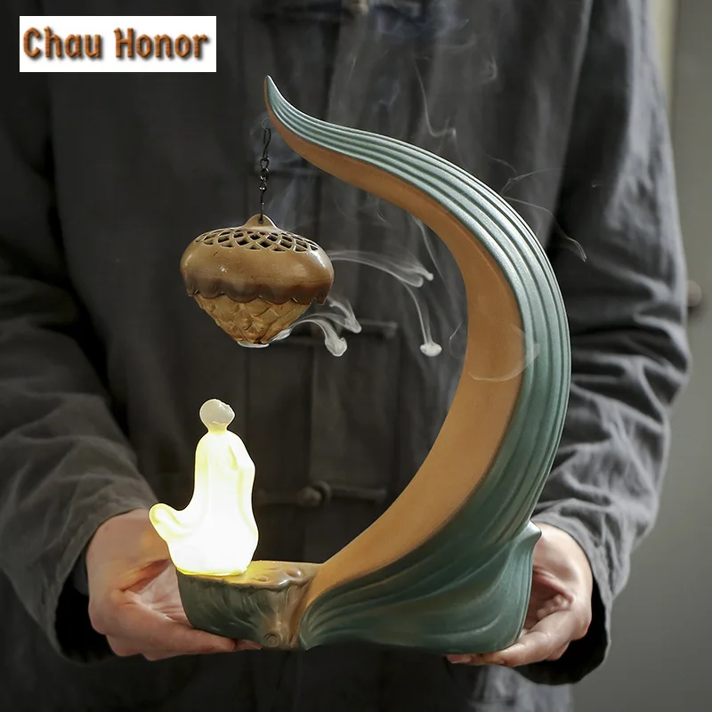 Zen Buddha Lotus Incense Holder Ball Backflow Lamp Circle Hanging Incense Backflow Holder Smell Distributor for Tea Decoration