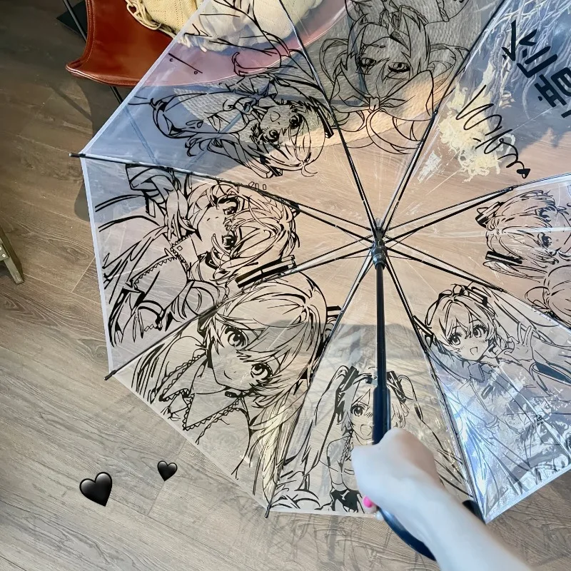 Hatsune Miku Transparent Umbrella Fashion Portable Travel Sun Umbrellas Cartoon Adult Solid Color Fold Umbrella Children Gifts