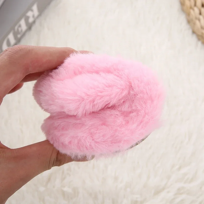 Toddler Winter Slippers for Girl Baby Items Indoor Plush Warm Cartoon Cat Paw Kid Boy House Footwear Soft Rubber Sole Home Shoes