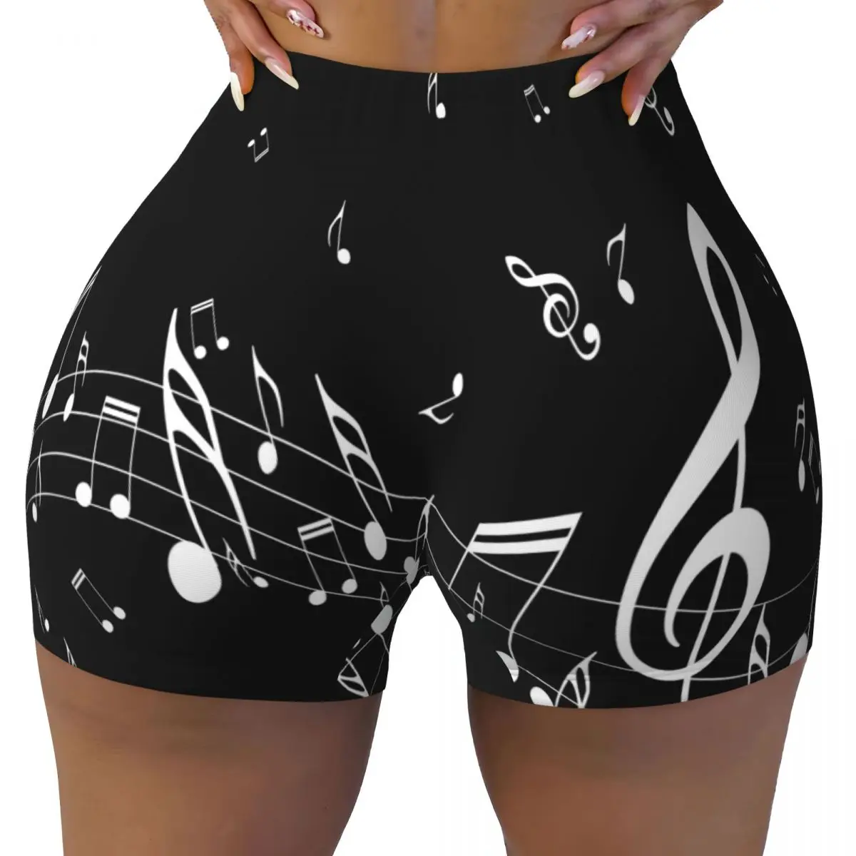 Sexy tight hip sports shorts Abstract Piano Keys With Musical Notes fitness women's comfortable yoga shorts