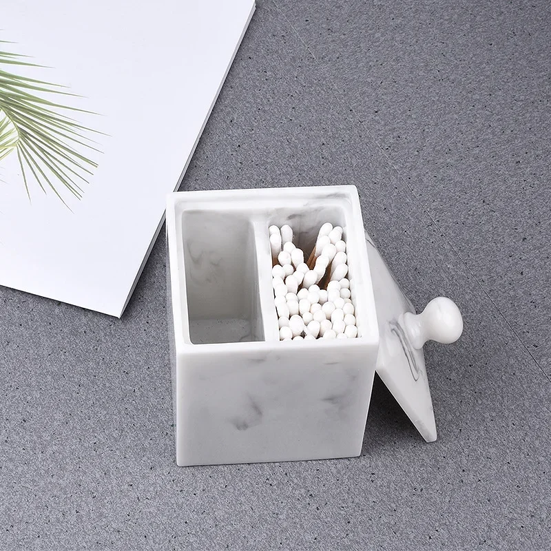 1pc Nordic Resin Cotton Swab Box Household Toothpick Holder with Cover Multi-purpose Storage Box Bathroom Desktop Organizer