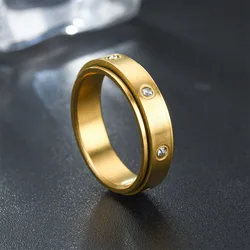 Crystal Anxiety Relief Spinning Ring For Couples Stainless Steel Rotate Freely Fidget Spinner Metal Rings Anillo Antiestres