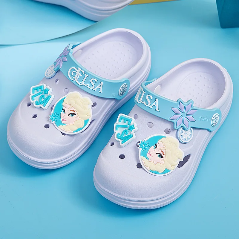 Disney Children\'s Casual Shoes Frozen Baby Indoor Home Anti slip Princess Elsa Cartoon Beach Blue EVA Summer Shoes Size 15-20