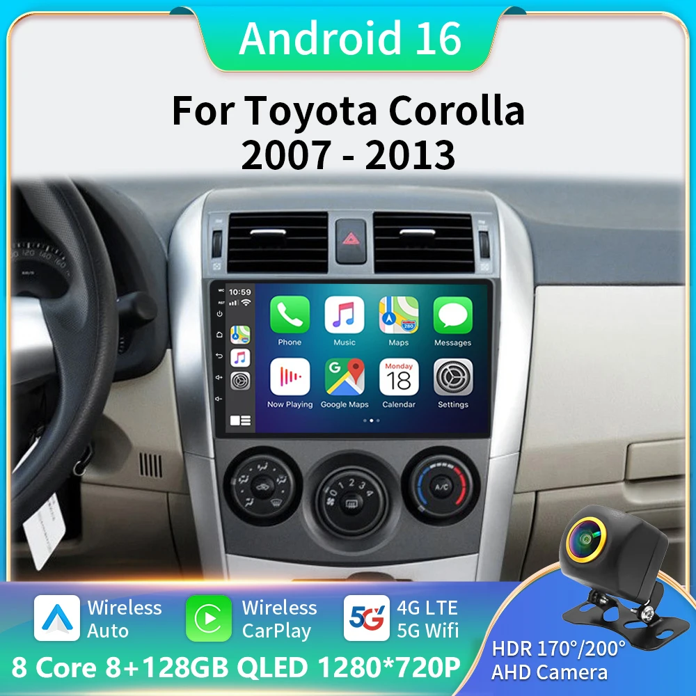 

9" Android16 Car Stereo Radio for Toyota Corolla E140/150 2007 2008 2009 2010 2011 2012 2013 Multimedia Player 2 Din DVD Speaker