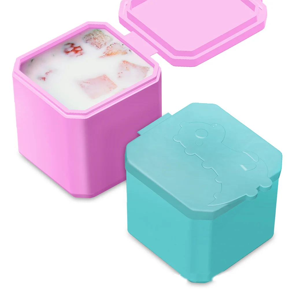 Lunch Box for Kids Salad Dressing Container Non-stick Silicone One-piece Lunch box with Lid Reusable Bento box  Ice Cube Mold