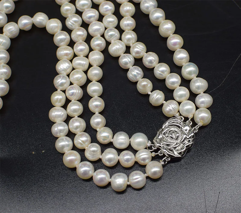 2/3rows set freshwater pearl necklace bracelet white 7-8mm near round   FPPJ wholesale beads nature