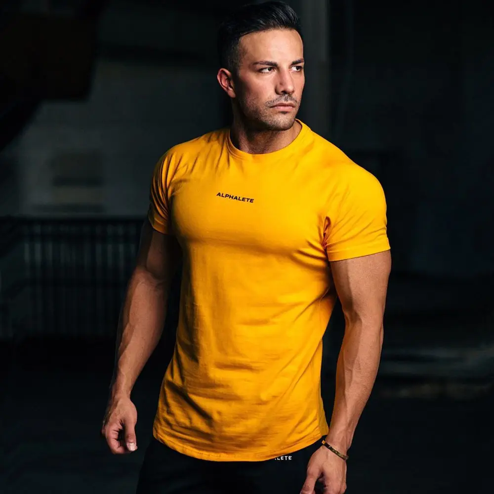 Gym Cotton T-Shirt Men Fitness Workout Slim Short Sleeve Shirt Male Bodybuilding Sport Training Tee Tops Summer Casual Clothing