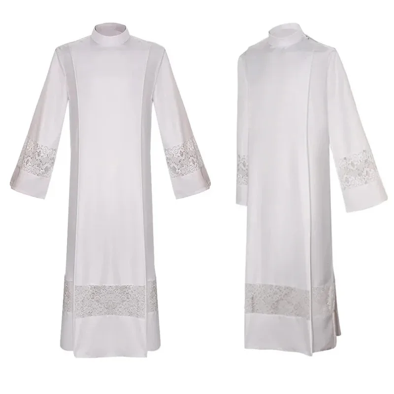 رجال الدين رداء الكاهن زي الدانتيل Surplice كاسوك أبيض طويل ALB الكنيسة الكاثوليكية القس الواعظ أزياء رجال الدين