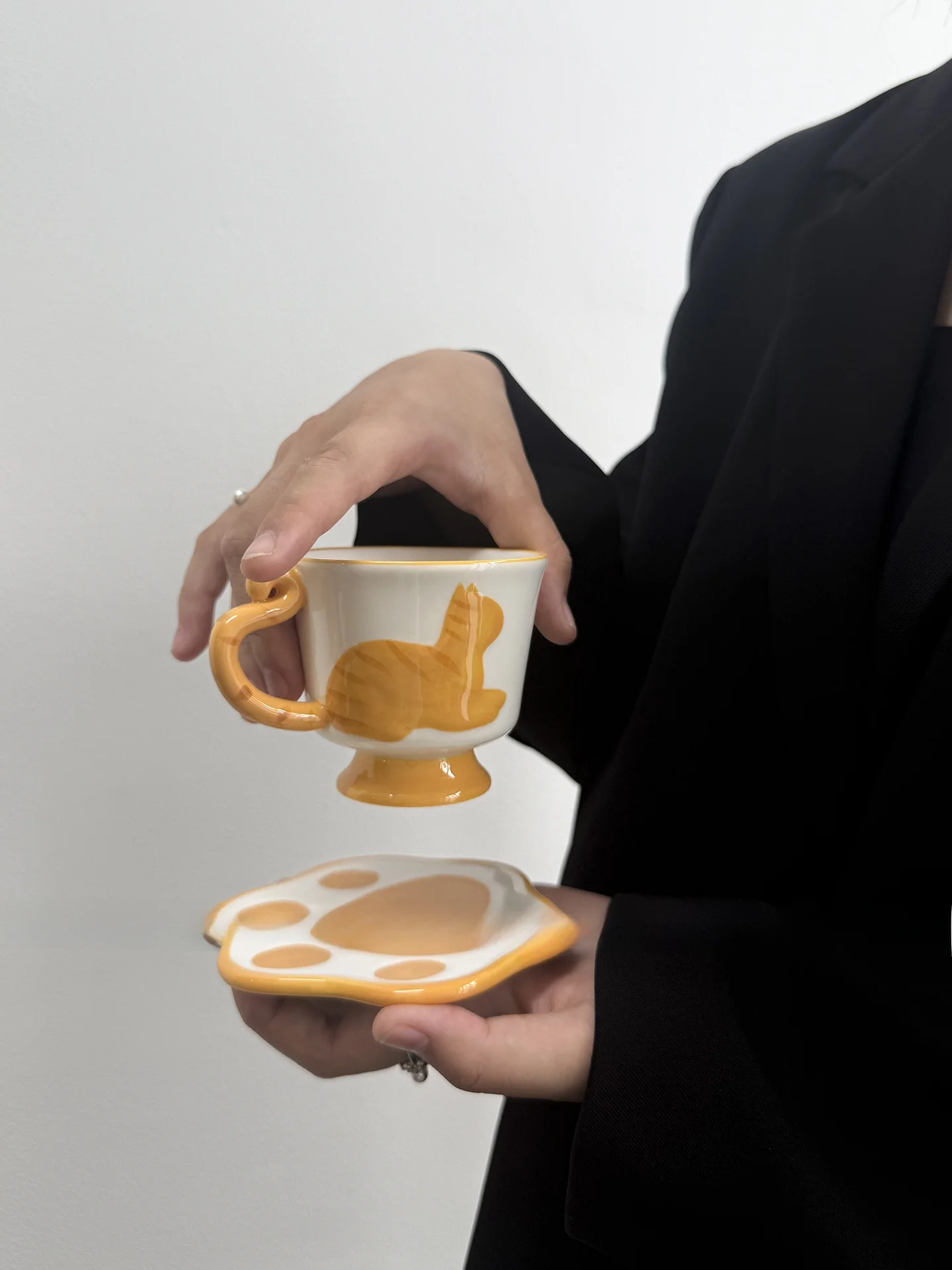 Cute Orange  Ceramic Coffee Cup Set Afternoon Tea Water Cup Handmade Gift Small  Style Single Ear Handle Mug