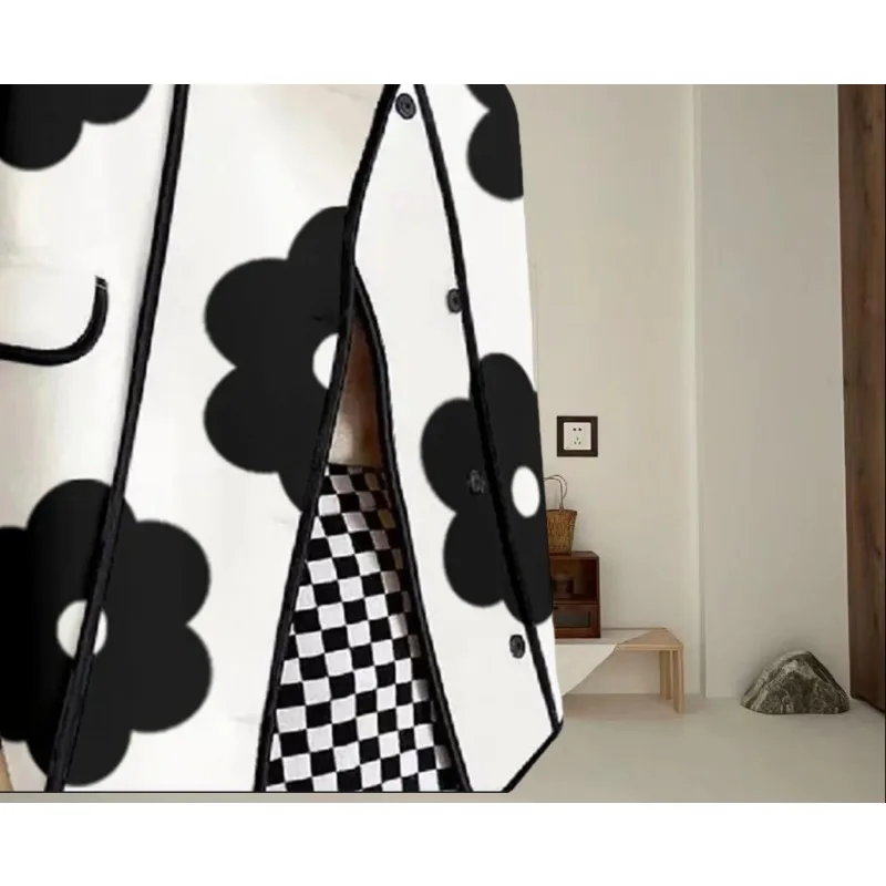 2025 Long-sleeved Loose Contrasting Flower Print Split-neck Jacket Jacket Wool Jacket