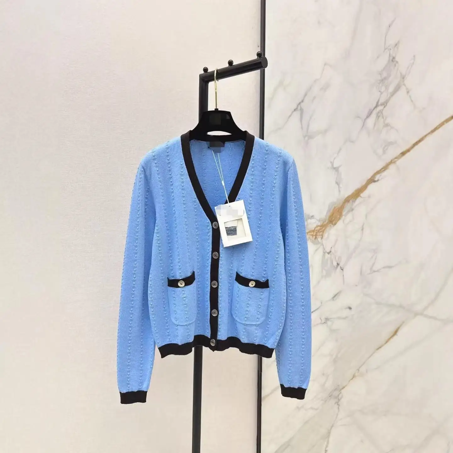 

Fashionable Elegant Simple Color Block Knitted Open Cardigan Spring Autumn Winter Seasonal Women's Loose Fit Three Acetate Fiber