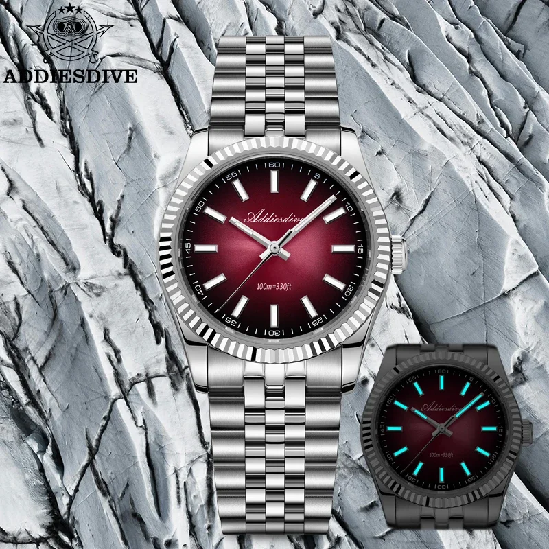 ADDIESDIVE 36mm Men Quartz Watches Luxury Sapphire Glass Super Luminous Watch 100m Waterproof Stainless Steel Wristwatch AD2073