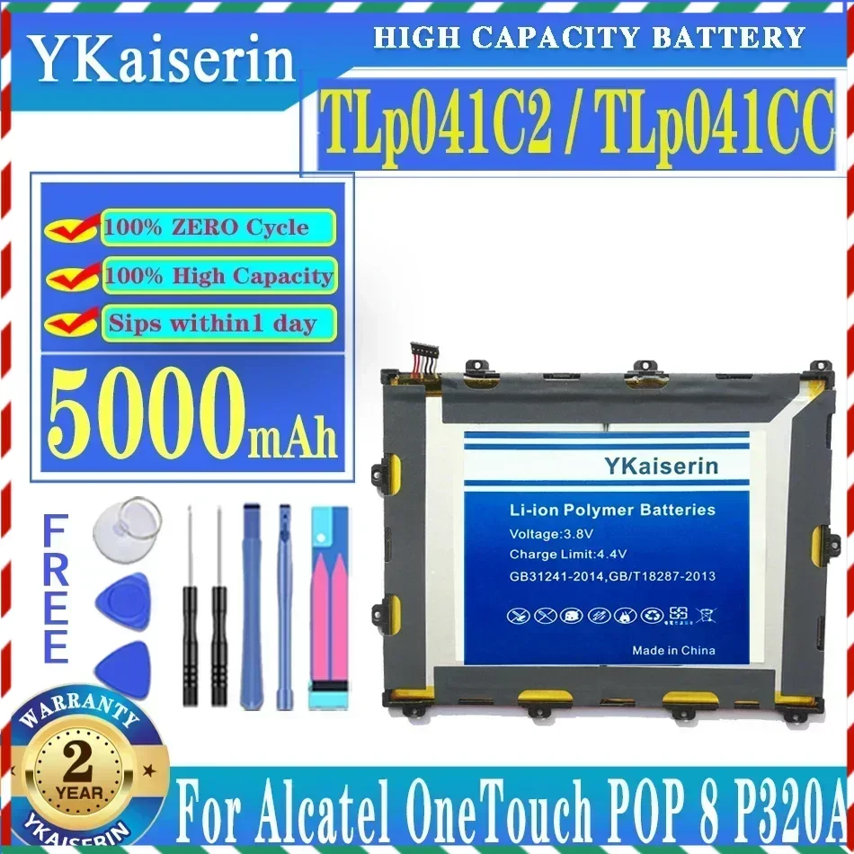 YKaiserin 5000mah Battery for TLp041CC TLp041C2 for Alcatel OneTouch POP 8 POP8 P320A Tablet Batterie + TOOLS