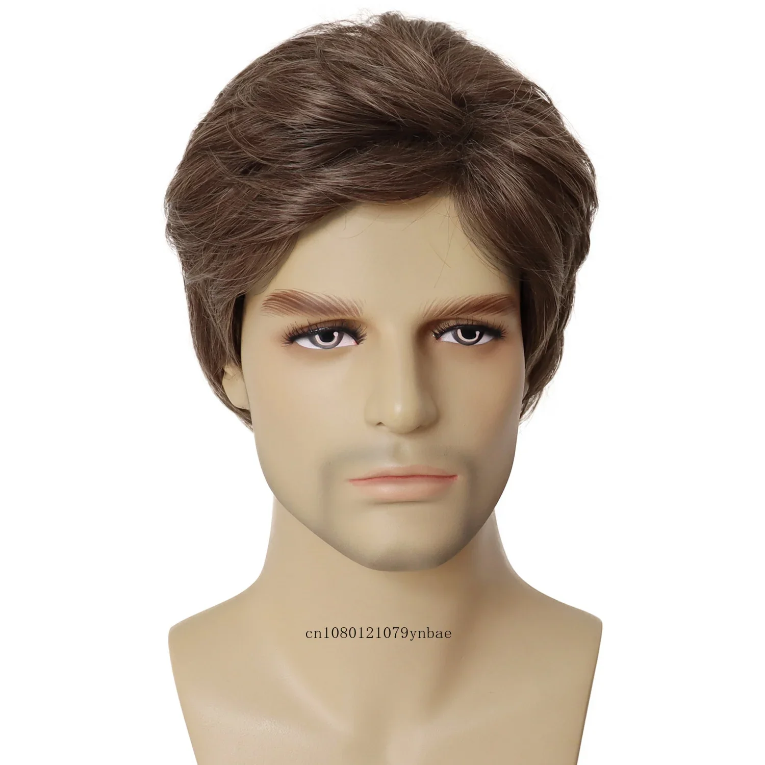 Synthetic Mens Wig Natural Short Straight Brown Wigs with Bangs for Male Father Wig Daily Cosplay Costume Party Halloween Use