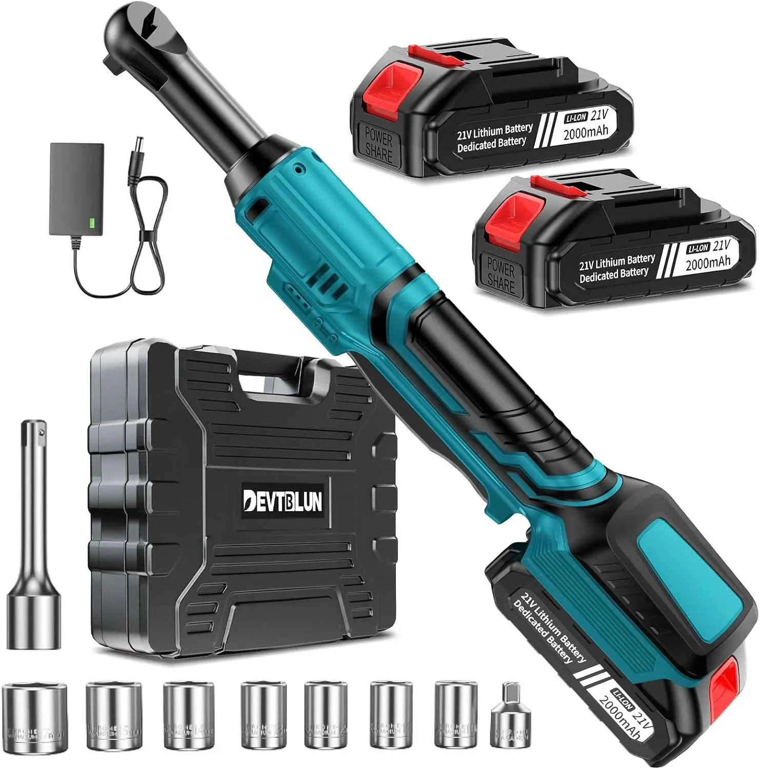 

21V Cordless Ratchet Wrench Set with 80N.m Torque, 2 Batteries, 7 Sockets for DIY and Professional Use